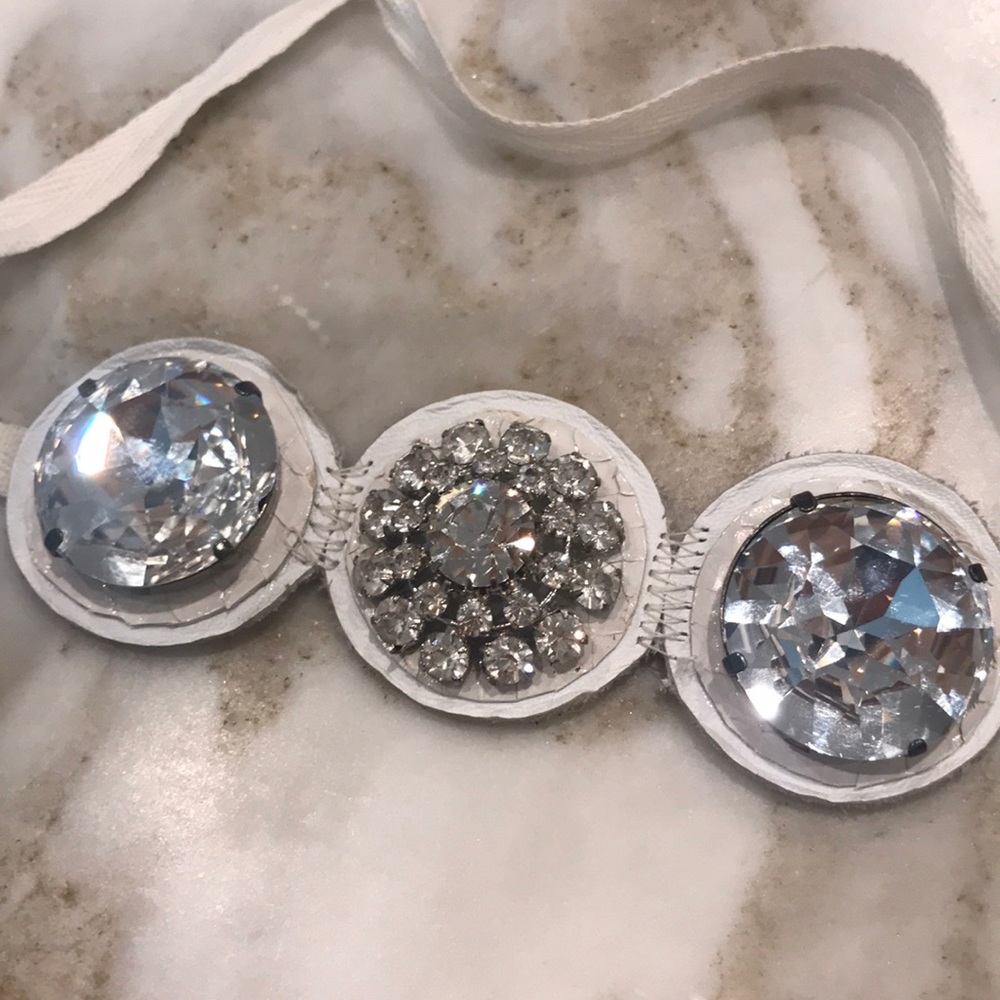 White leather/ crystal bracelet or choker - Picture 3 of 4
